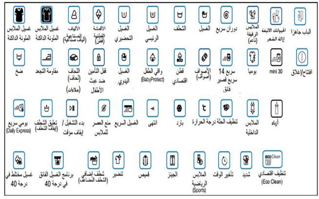 معاني رموز الغسالة الاتوماتيك , الإعدادات الموجودة في معظم الغسالات الأتوماتيك