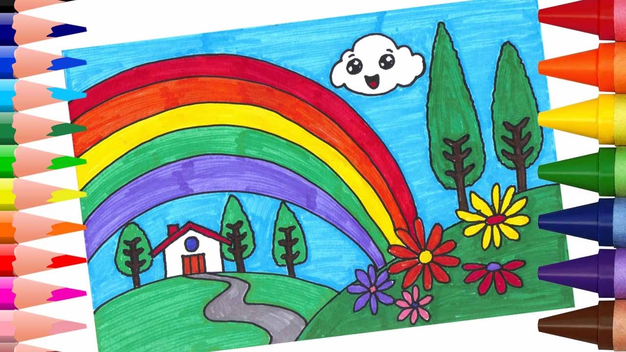 رسم منظر طبيعي سهل للاطفال , مناظر طبيعية لتعليم الرسم للاطفال - عيون